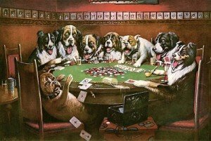 dogs playing poker figurine